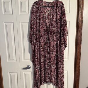 Torrid Kimono Swim Cover-up in Animal Print in Pink & Black; size 1/2